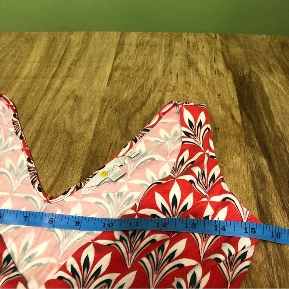 Boden Red Floral Artsy Flare Stretch Dress Women Size 4 V-Neck 37” Long - Picture 5 of 10